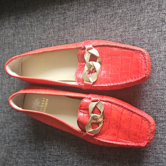 Stuart Weitzman Shoes - Red Stuart Weitzman patent Cocodrile  leather loafers With Gold  Trim